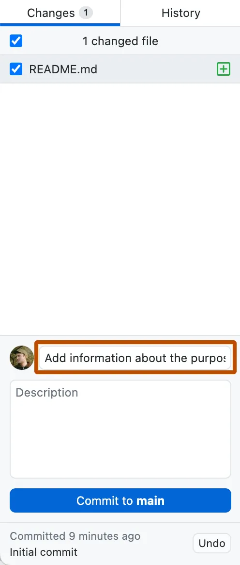 GitHub Desktop commit message field and commit button