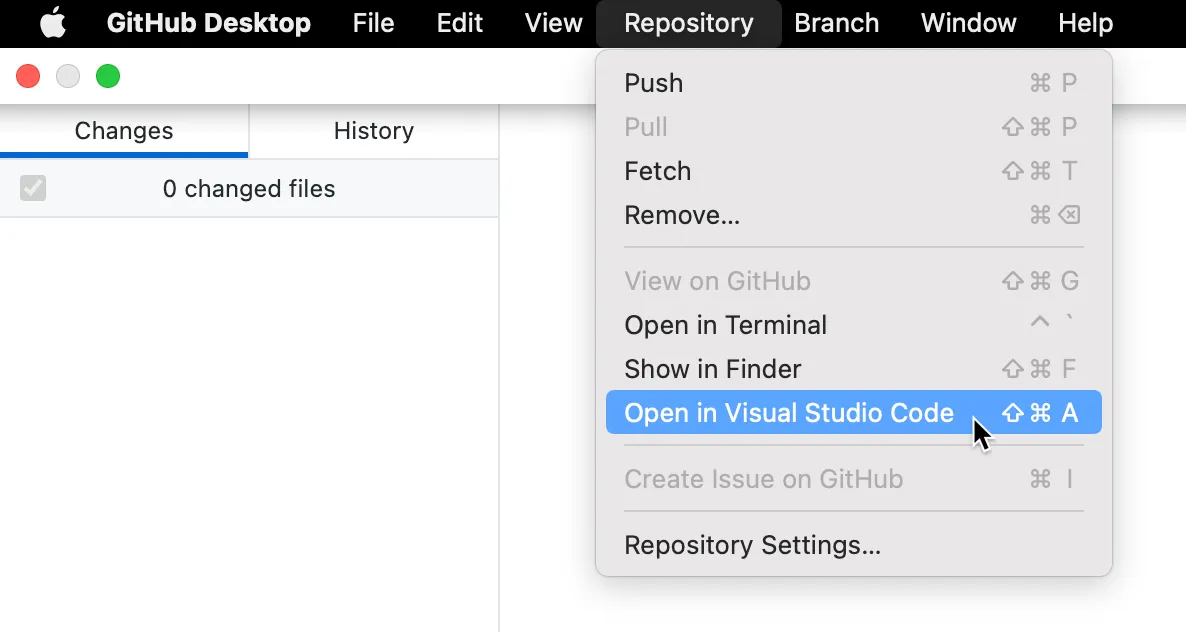 GitHub Desktop open in editor button